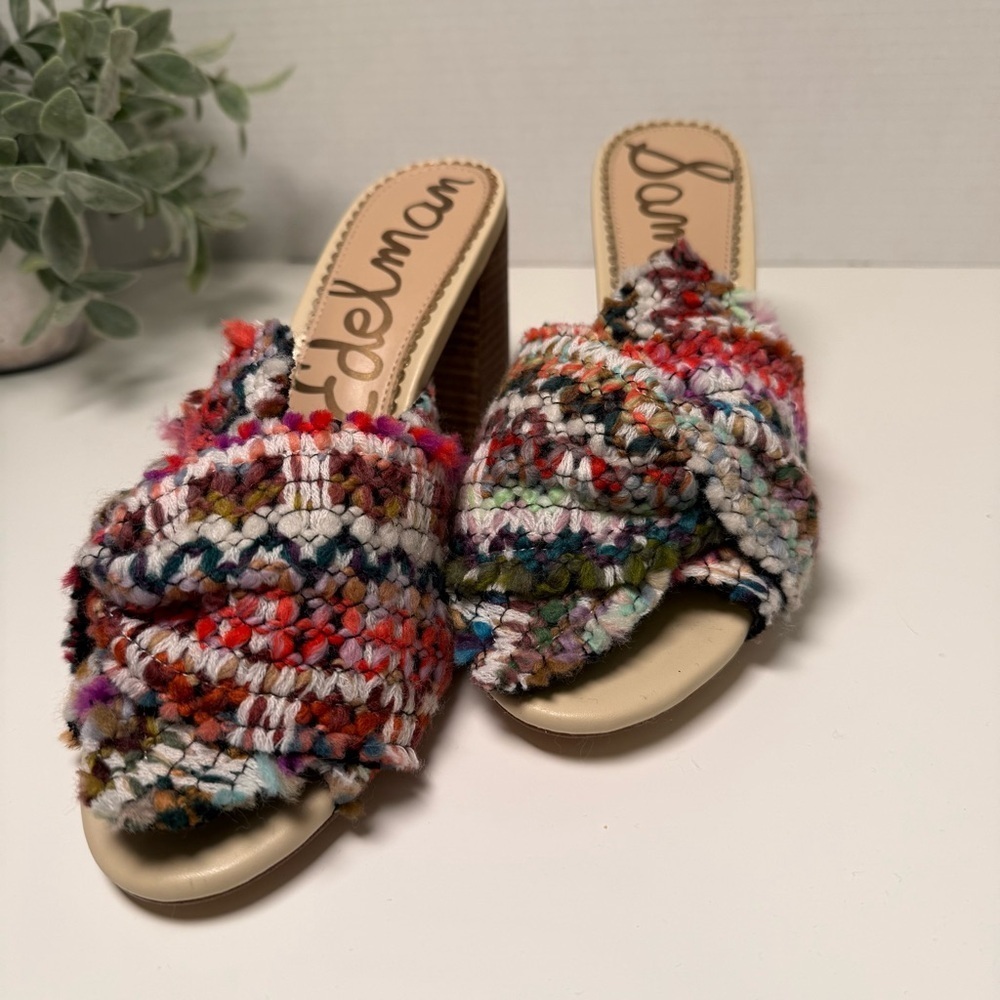Sam Edelman Oda Slide Tweed Multicolor Knot Top Mule Sandal Size 8.5 Boho Fem - Picture 15 of 15